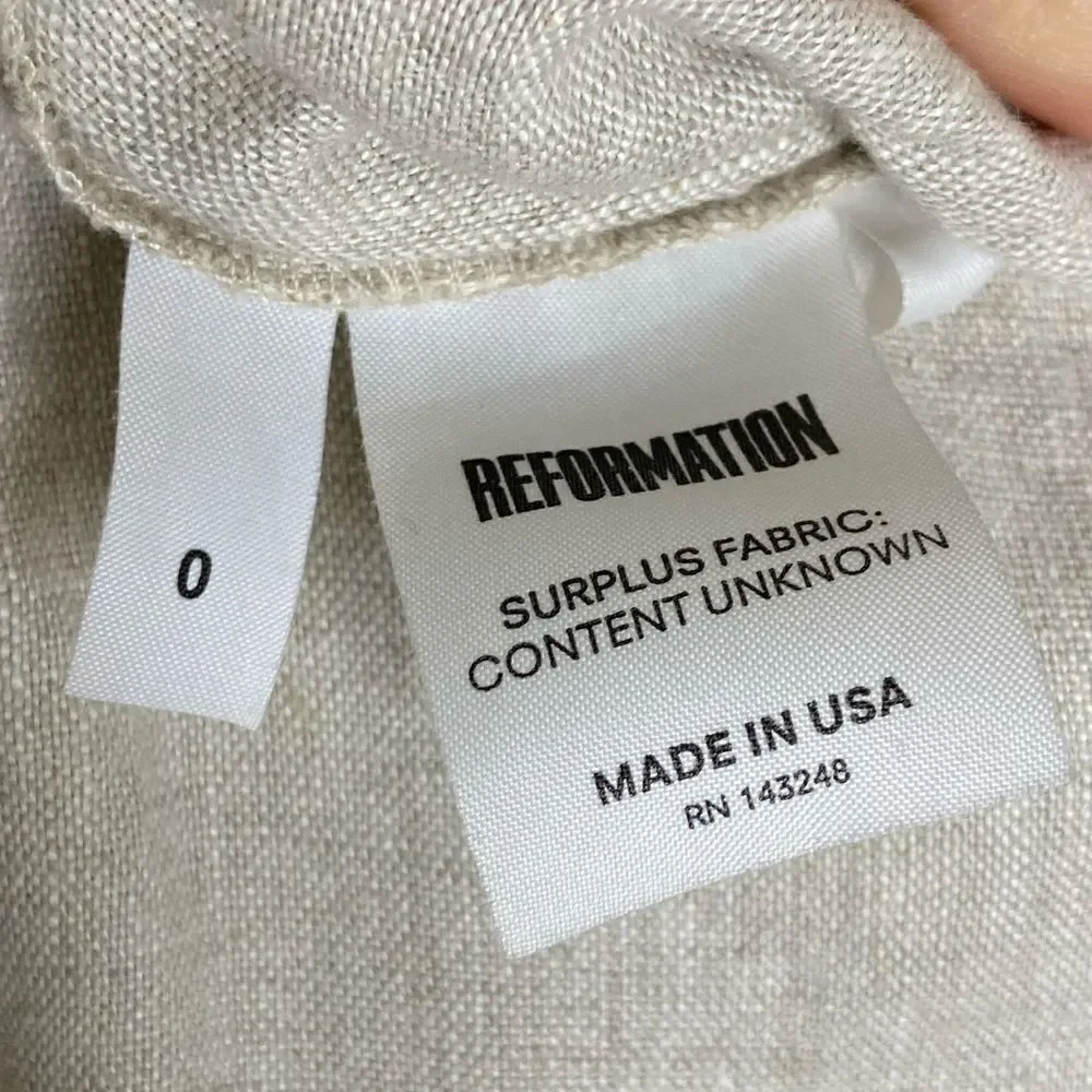 Reformation Trace Oatmeal Linen Cream Tan Jumpsuit Size 0
